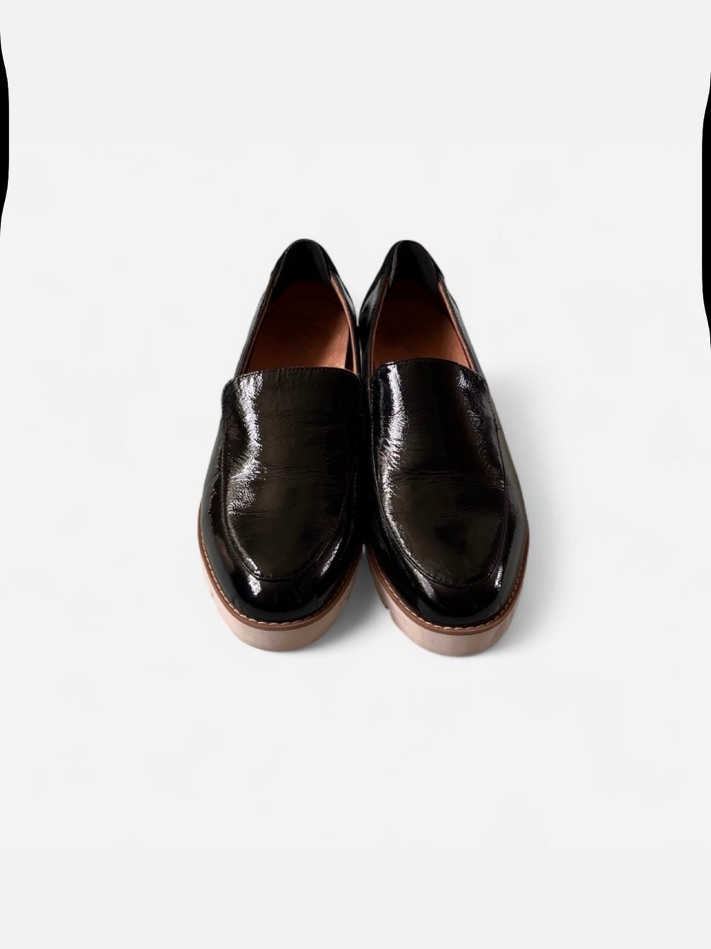 Vionic Black Patent Loafers with Taupe Lug Sole - Picture 2 of 5